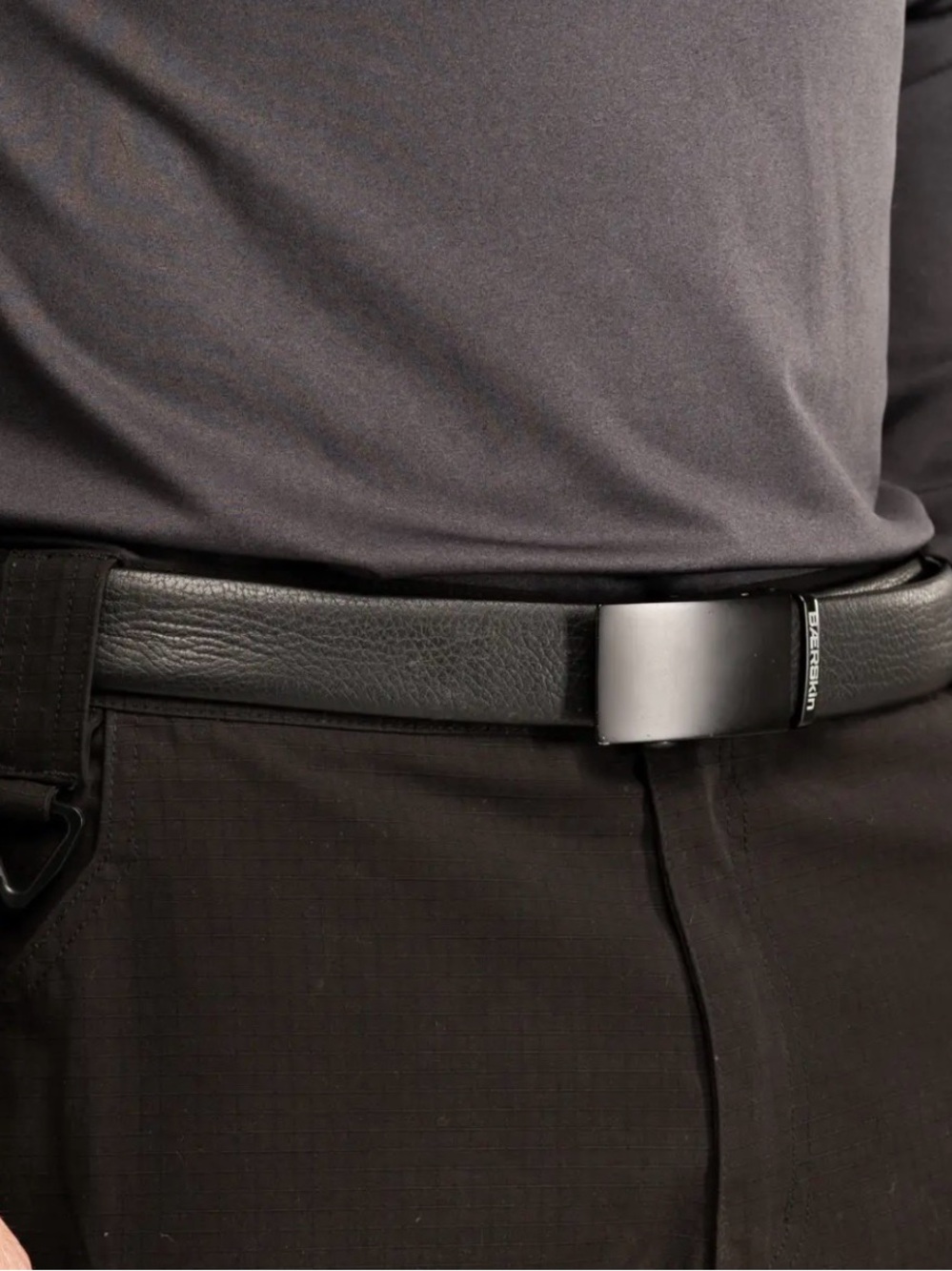 Men's Black Leather Belt with Brushed Metal Buckle